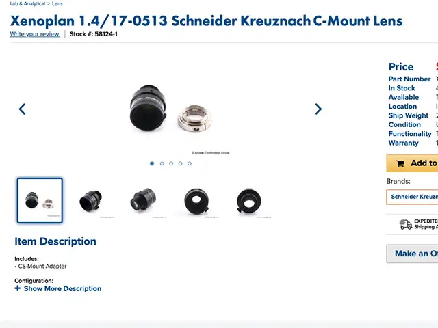 Xenoplan 1.4/17-0513 Schneider Kreuznach C-Mount Lens - ARTISAN