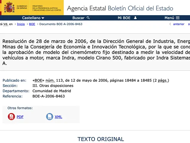 Resolución BOE original del Cirano 500 (2006)